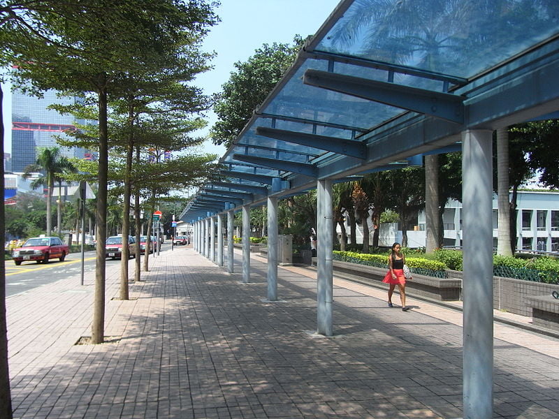 Covered walkway with panels